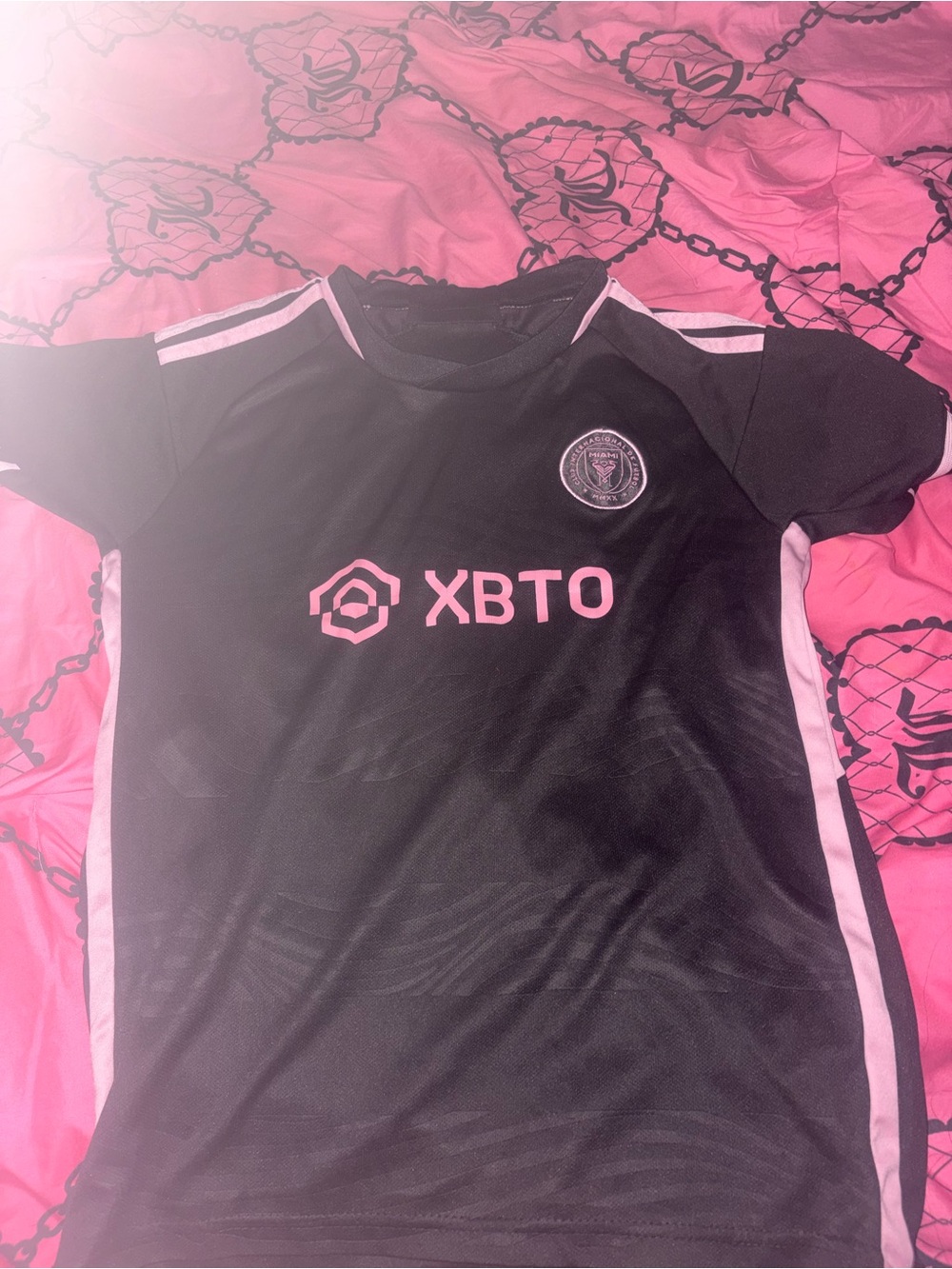 adidas Black and Pink Kids Soccer Jersey with XBTO Logo